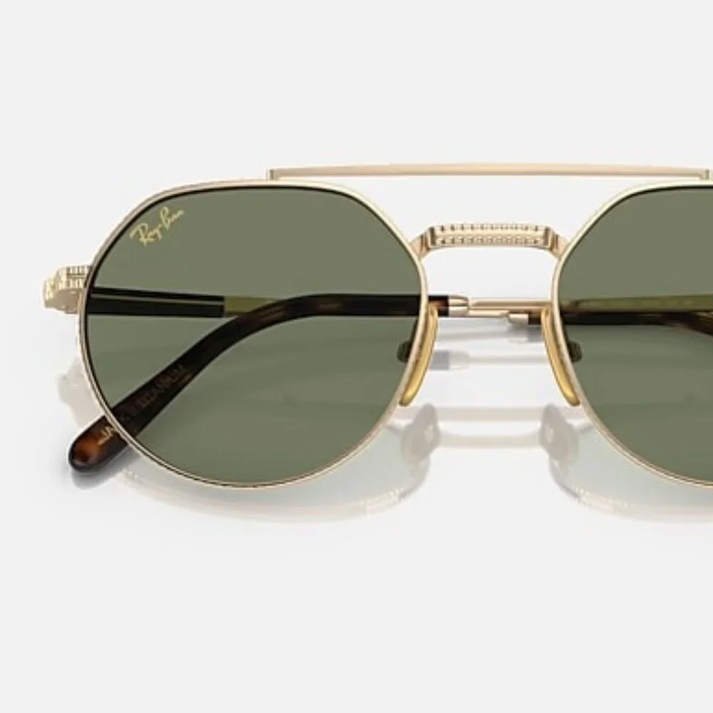 Ray-Ban Jack II Titanium in Arista & Green round aviator sunglasses
